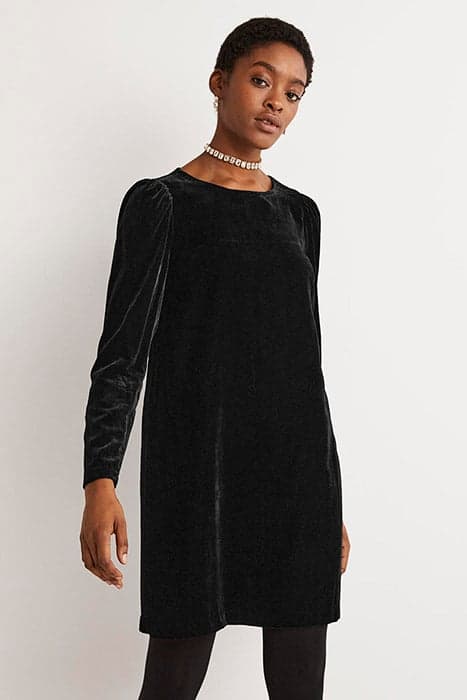 BACK DETAIL VELVET MINI DRESS BLK by Boden