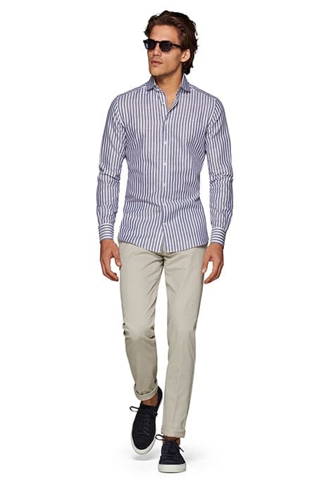 NAVY STRIPED SLIM FIT SHIRT by Suitsupply