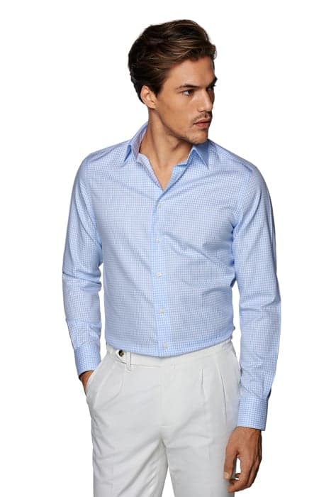 Light Blue Checked Slim Fit Shirt by Suitsupply