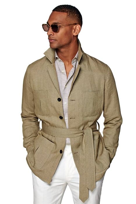 Mid Brown Herringbone Belted Safari Jacket by Suitsupply