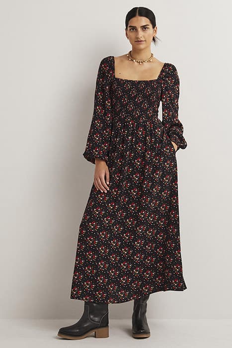 SQUARE NECK SMOCKED MAXI DRESS BLK by Boden