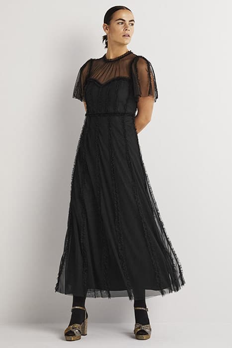 TULLE MAXI RUFFLE PARTY DRESS BLK by Boden