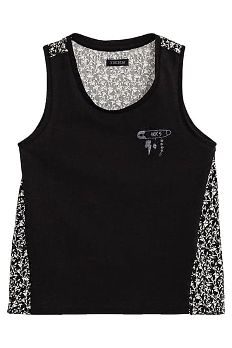 GIRLS’ BLACK ORGANIC MIXED FABRIC LILY PRINT VEST TOP by IKKS