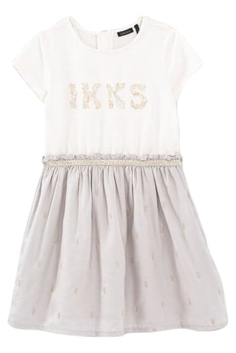 GIRLS’ LIGHT GREY MIXED-FABRIC DRESS WITH GOLD EMBROIDERY by IKKS