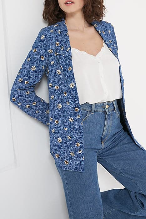 BLUE SUIT JACKET WITH FLOWER AND DOT PRINT POIS FLEURETTE PA by ICODE