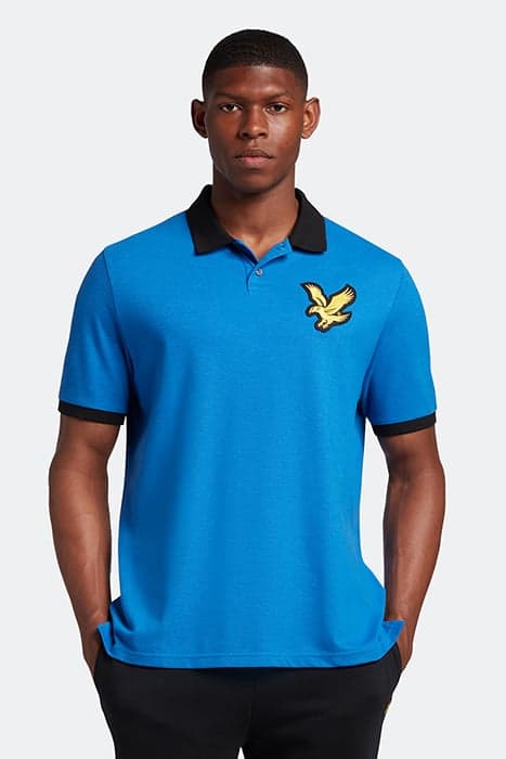 BLOCK MARL POLO SHIRT W815 BRIGHT BLUE MARL/JET BLACK by Lyle & Scott