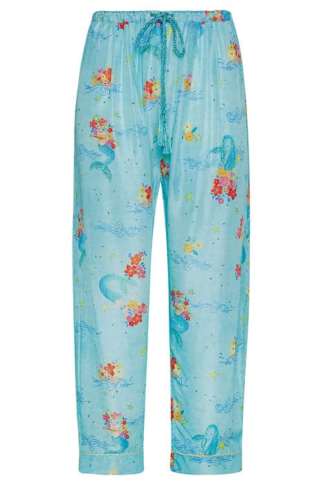 "THE MERMAIDS SONG" PRINT HABOTAI SILK PANTS ACQUA by forte_forte