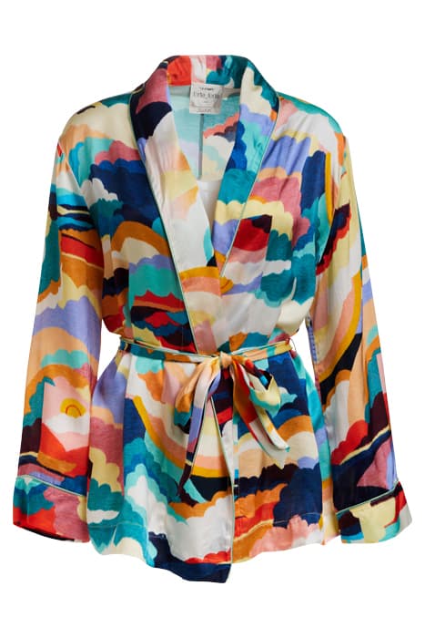 "UP ABOVE THE SKY" PRINT SATIN BELTED JACKET SUNSET by forte_forte