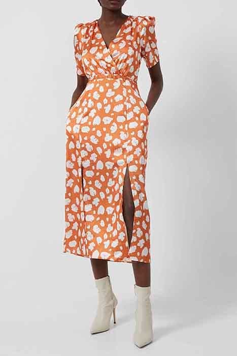 AIMEE INU SATIN FT SPLIT DRESS BURNT ORANGE-CL CRM by French Connection