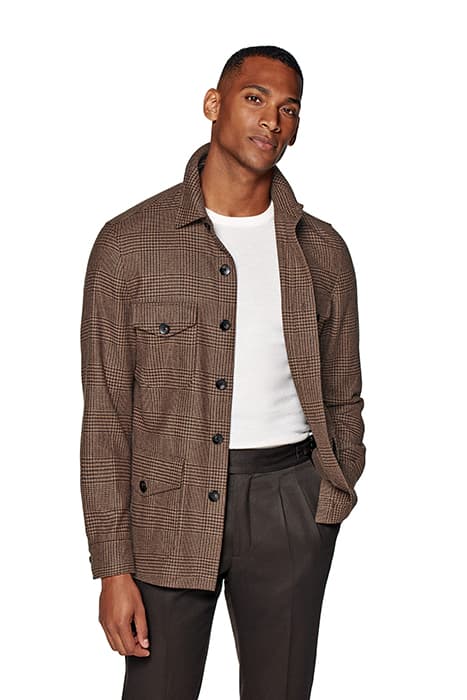 MID BROWN CHECKED WILLIAM SHIRT-JACKET by Suitsupply