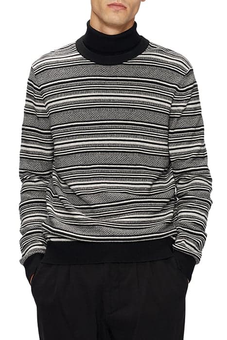 LOWTHER LS TEXTURED STRIPE CREW NECK BLACK by Ted Baker