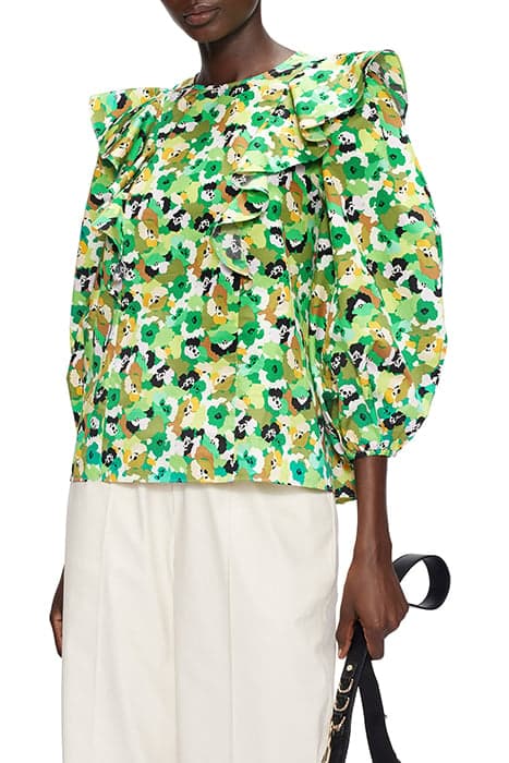 GIGIE PRINTED FRILL SHOULDER BALLOON SLEEVE TOP BRT-GREEN by Ted Baker