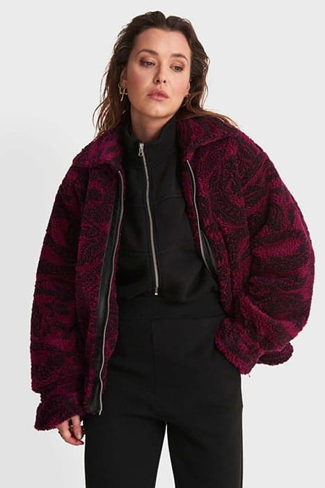 LADIES WOVEN DRAGON TEDDY COAT BORDEAUX by Alix The Label