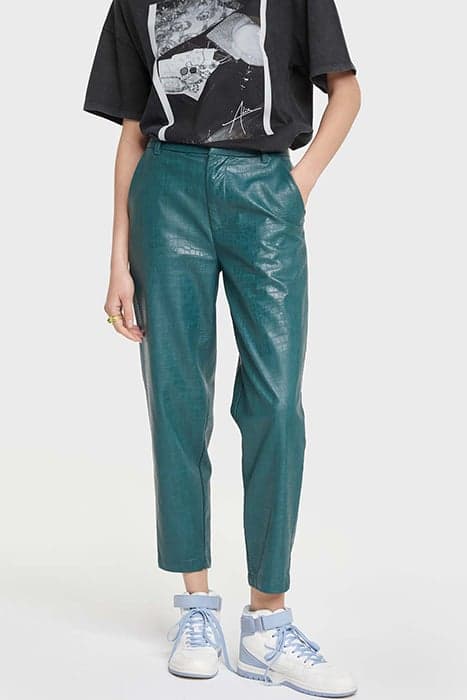 LADIES WOVEN FAUX CROCO MOM PANTS PETROL by Alix The Label