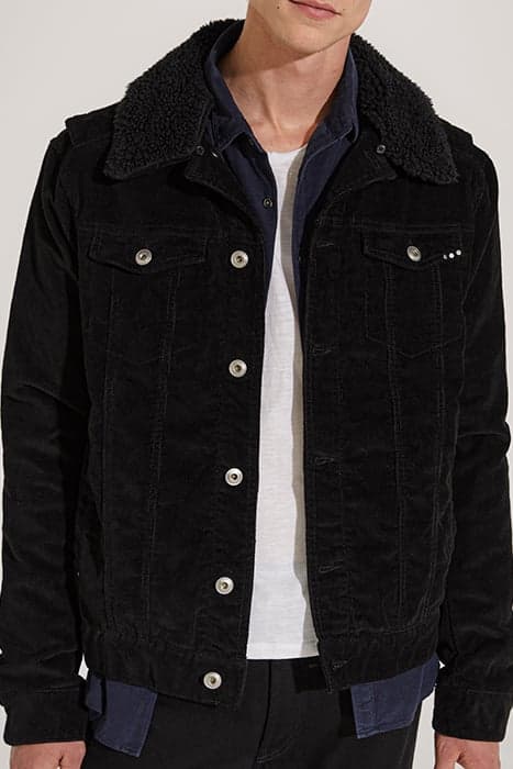 BLACK CORDUROY JACKET WITH SHERPA COLLAR by IKKS