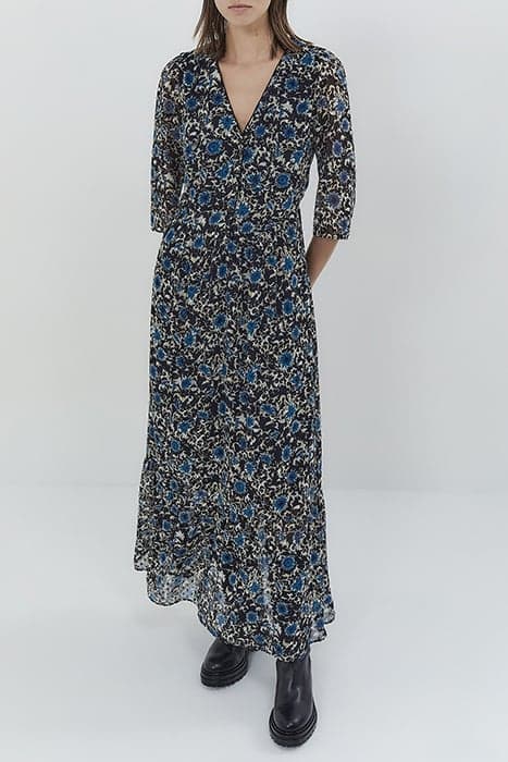 BLUE FLOWER PRINT DOTTED SWISS VOILE LONG DRESS by IKKS