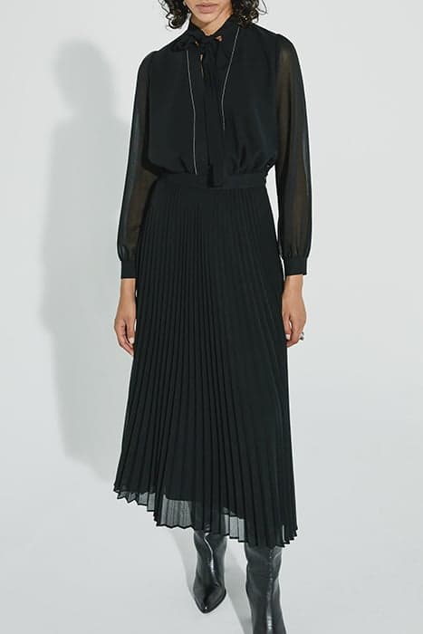 BLACK VOILE PLEATED LONG DRESS by IKKS