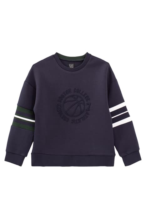 BOYS’ NAVY XL EMBROIDERED SWEATSHIRT WITH STRIPED SLEEVES NA by IKKS