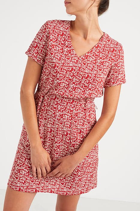 CANDY RED MINI-LETTER PRINT DRESS by ICODE