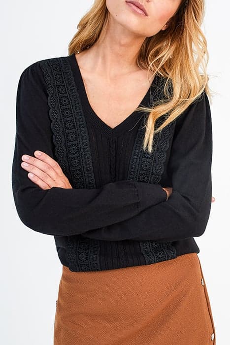 BLACK KNIT SWEATER WITH LACE by ICODE