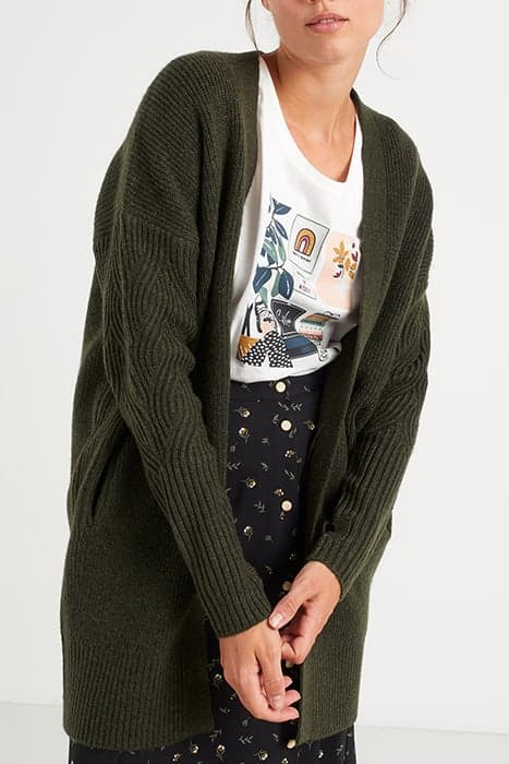 EMPIRE GREEN RIBBED KNIT MID-LENGTH CARDIGAN by ICODE