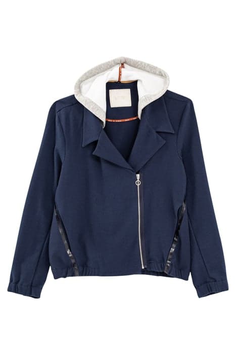 NAVY BIKER-STYLE JACKET WITH DETACHABLE HOOD by ICODE