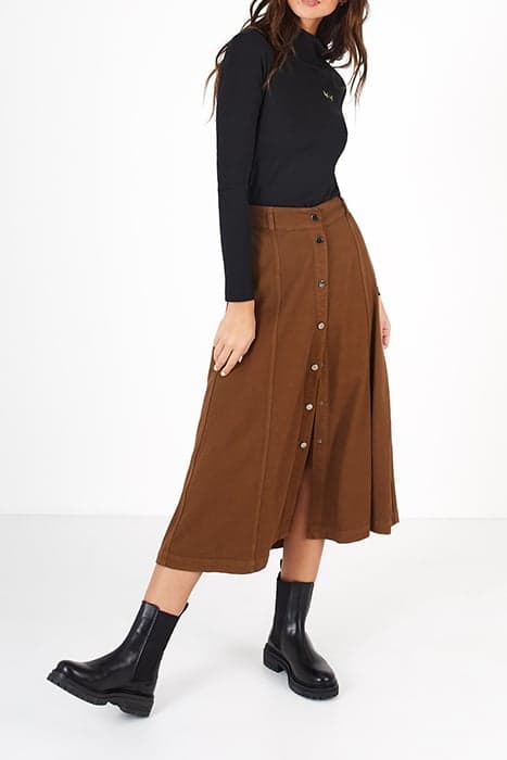 FAWN DENIM BUTTONED LONG SKIRT by ICODE