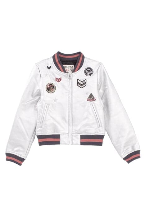 GIRLS’ SILVER BOMBER JACKET WITH BADGES & STRIPED RIBBING SI by IKKS