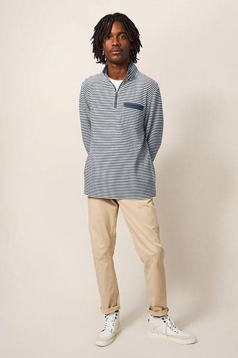 GARCIE STRIPE ZIP NECK JUMPER CHAMB BLUE by White Stuff