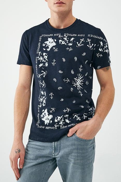 MEN'S NAVY BANDANA MOTIF T-SHIRT by IKKS