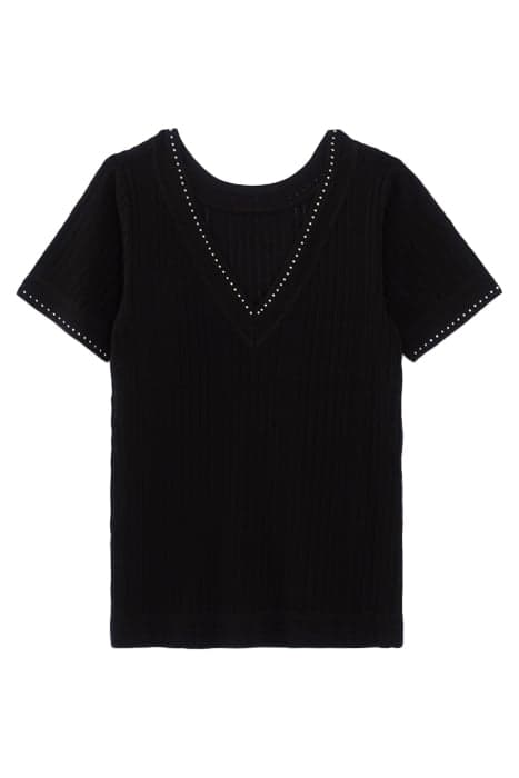 BLACK KNIT STUDDED RIBBED KNIT SWEATER by IKKS