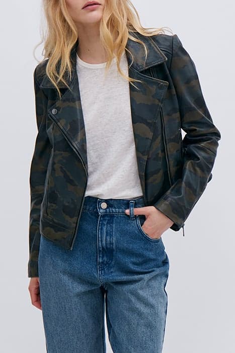 KHAKI CAMOUFLAGE LEATHER BIKER-STYLE JACKET by IKKS