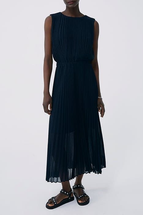 NAVY WRAP TOP FULLY PLEATED LONG DRESS by IKKS