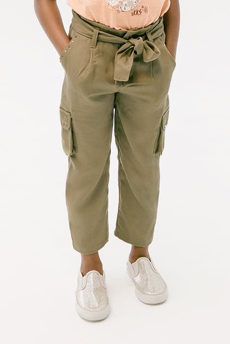 GIRLS' KHAKI LENZING™ TENCEL LYOCELL™COMBAT TROUSERS by IKKS