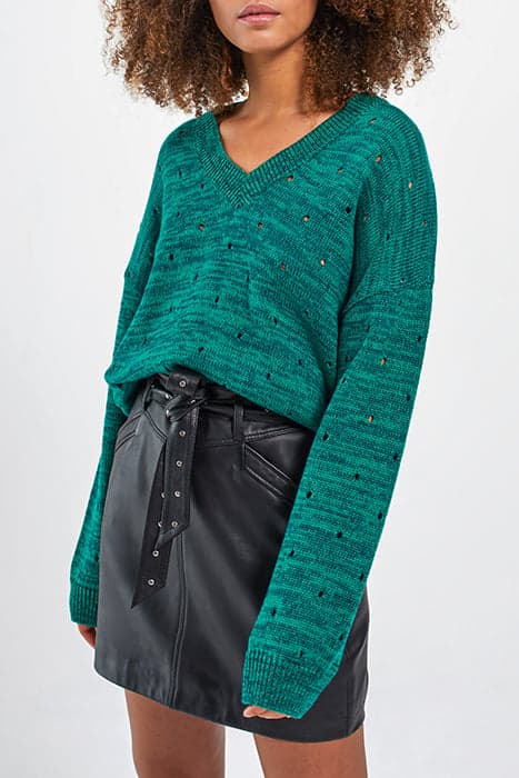 GREEN OPENWORK KNIT MARL SWEATER by ICODE