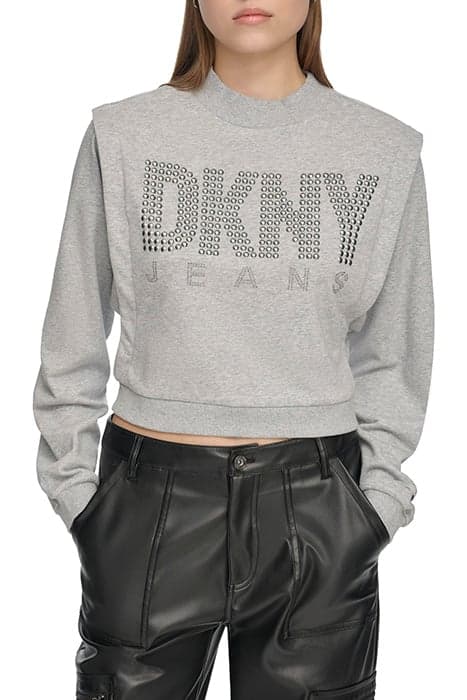 L/S STUDDED LOGO SWE STEEL GREY HTHR by DKNY