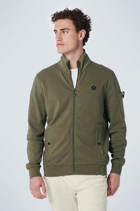 SWEATER FULL ZIPPER TWILL JACQUARD ARMY by No Excess