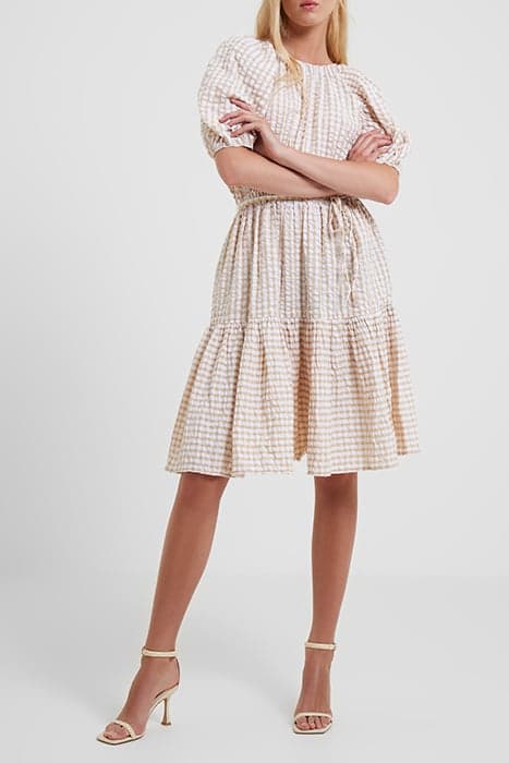 FILIPPA POPLIN GINGHAM PUFF SLEEVE DRESS INCENSE by French Connection