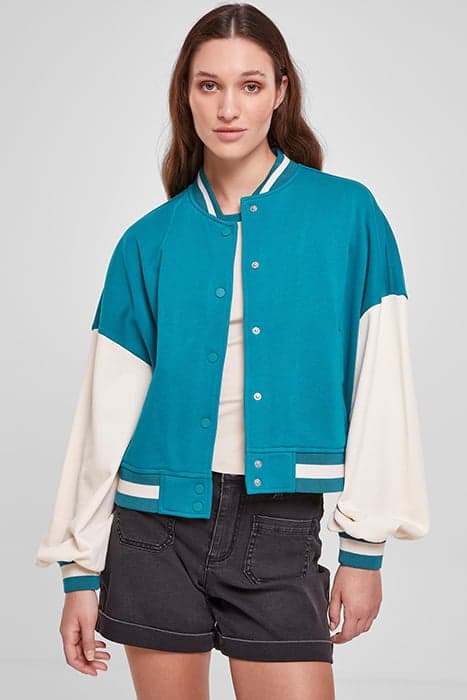 LADIES OVERSIZED 2 TONE COLLEGE TERRY JACKET WATERGREEN/WHIT by Urban Classics