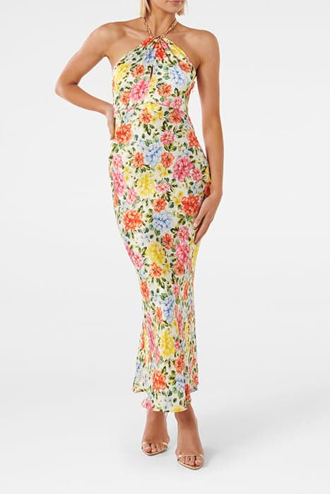 ESPERANCE SATIN HALTER MIDI BRIGHT HARDWICK FLORAL by Forever New