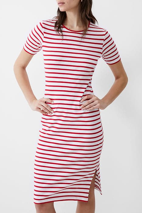 STRIPE RIB DRESS MIDI POPPY/WHITE by French Connection