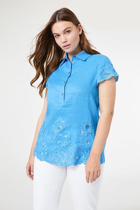 LINEN BLOUSE WITH BRODERIE ANGLAISE EMBROIDERY LIGHT BLUE by Elena Mirò