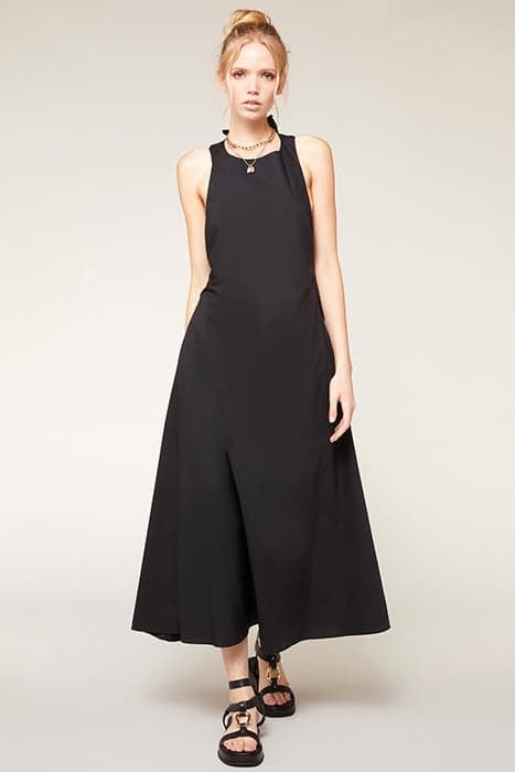 LONG POPLIN DRESS WITH OVERSIZED RUCHING BLACK by Motivi