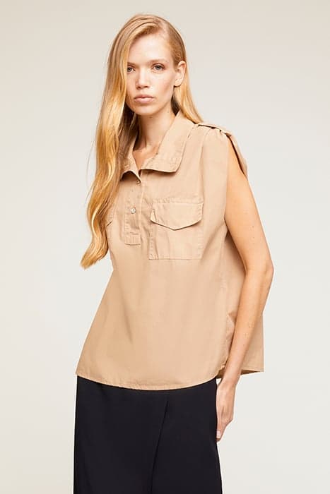 SLEEVELESS OVERSIZED SHIRT BEIGE by Motivi