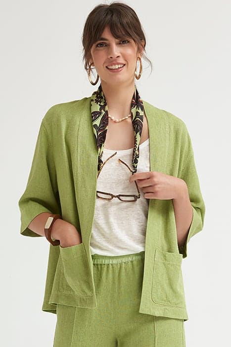 RUSTIC LINEN 3/4 SLEEVES KIMONO PISTACHIO GREEN by OKY