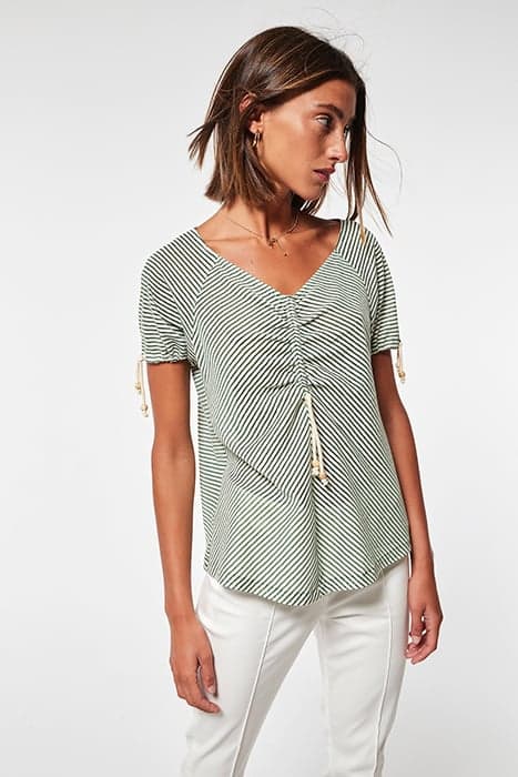 TWO-TONE STRIPED KNIT ROEL TOP GREEN by OKY