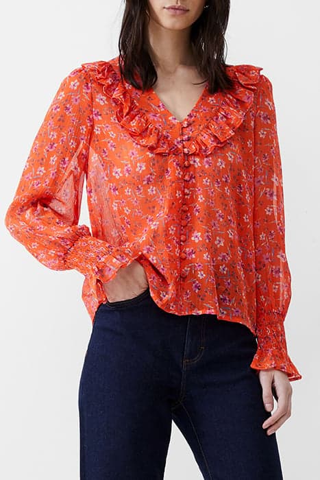 CAMILLE FRILL SHIRRED SLV TOP MANDARIN by French Connection