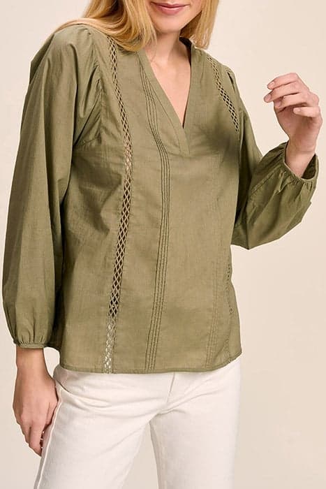 COLL - KHAKI BLOUSE WITH SEWN-IN PLEATS AND EMBROIDERY by ONE STEP