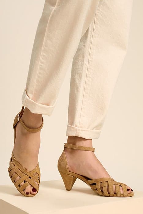 O.MODA - CAMEL SUEDE SANDALS WITH HEEL by ONE STEP