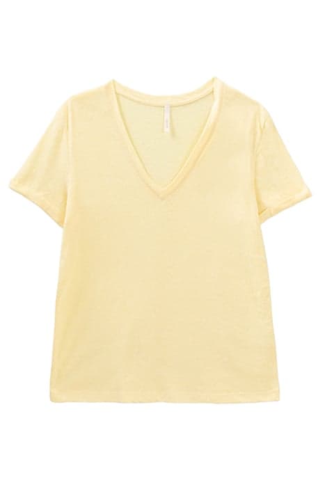 I.CODE YELLOW V-NECK T-SHIRT WITH GOLD SEAM by ICODE